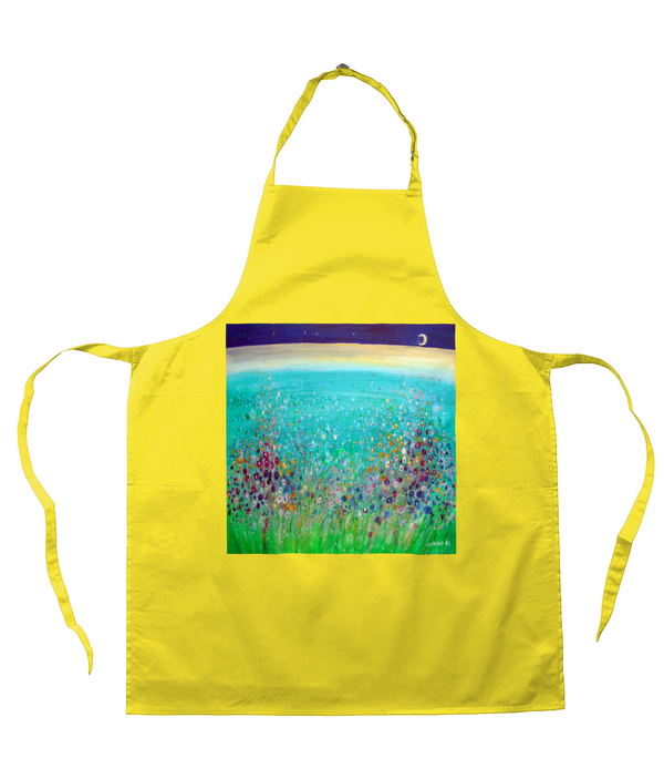 A lemon cotton mix apron with annie b.'s Cornish wild flowers design, the perfect gift to yourself or your loved ones.  Material: 65% polyester/­35% cotton twill.*  Self fabric neck tie with sliding, adjustable buckle. Industrial laundry 85°C. Domestic wash 60°C. WRAP Certified Production.