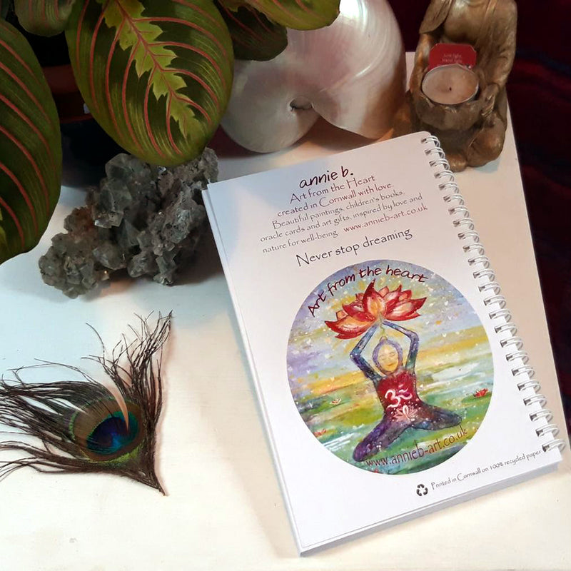Inspirational hare and tree notebooks printed locally on 100% recycled paper, ideal for your dreams and wishes, sketches, journaling and more - the perfect gift for your loved ones and yourself..  Heavy 160 gms plain off white paper   Size A5 portrait - 14.8cm x 21 cm   / 5.8" x 8.3"  Spiral bound 