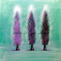 Poplars trees painting-  Poplars teaching us to listen to your inner voice, trust, healing, rebirth.  The Poplar, or Aspen, is often referred to as the ‘whispering tree’. As it is blown by the wind it quivers and whispers to us.  It teaches us to listen to our own inner voice and trust the wisdom of our own divine spirit.  Square giclee fine art print available as just print or framed print art