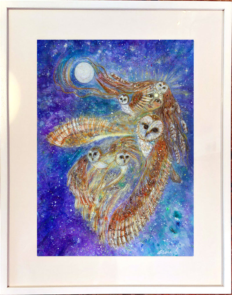 Owl spirit. - This painting is part of my animal wisdom series - all about opening our hearts to the animals and their love and guidance.&nbsp; Each animal has so much to teach us.&nbsp; These paintings help us merge with the animal energies and their wisdom.

Owl is wise and sees things from a higher perspective. If you take on Owl wisdom Owl will help you see clearly, and share your knowledge wisely choosing your words with care. Owl teaches us to live from our truth, and be who we really are. From pure w