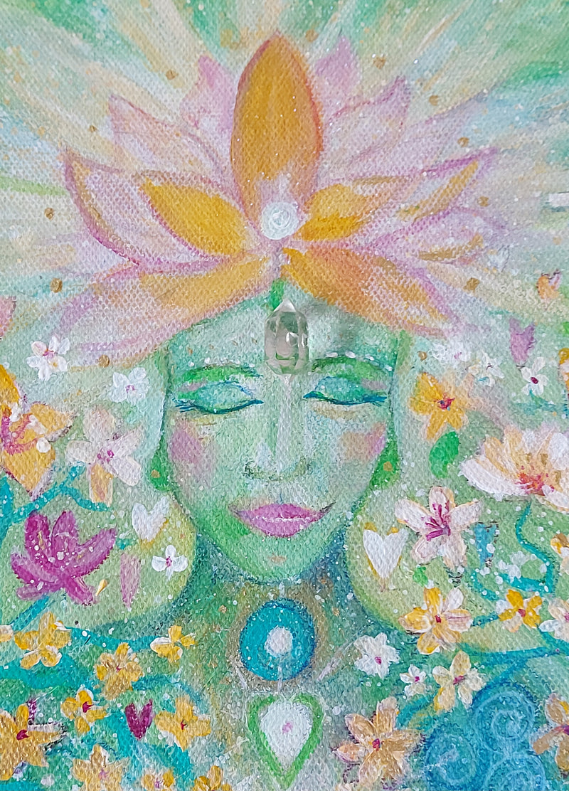 'Goddess Gaia' - original painting with Herkimer diamond crystal