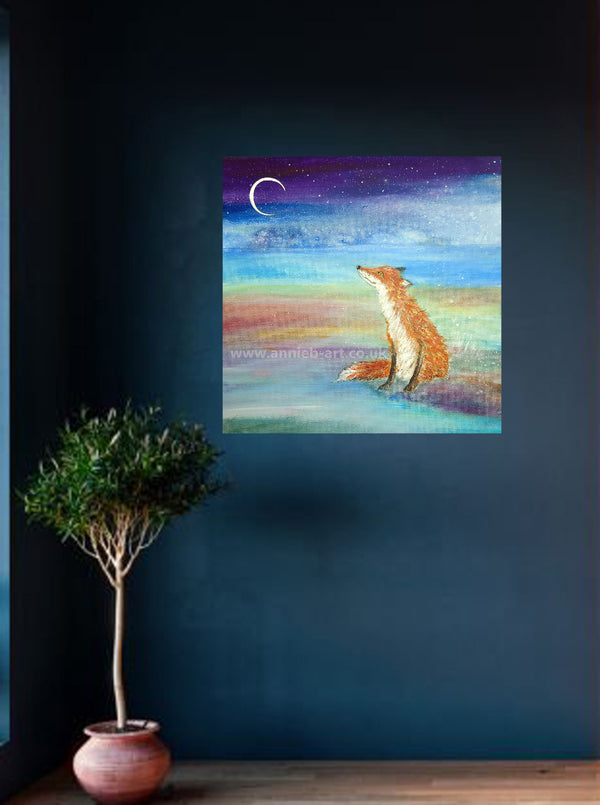 '    Fox under a new moon - original painting