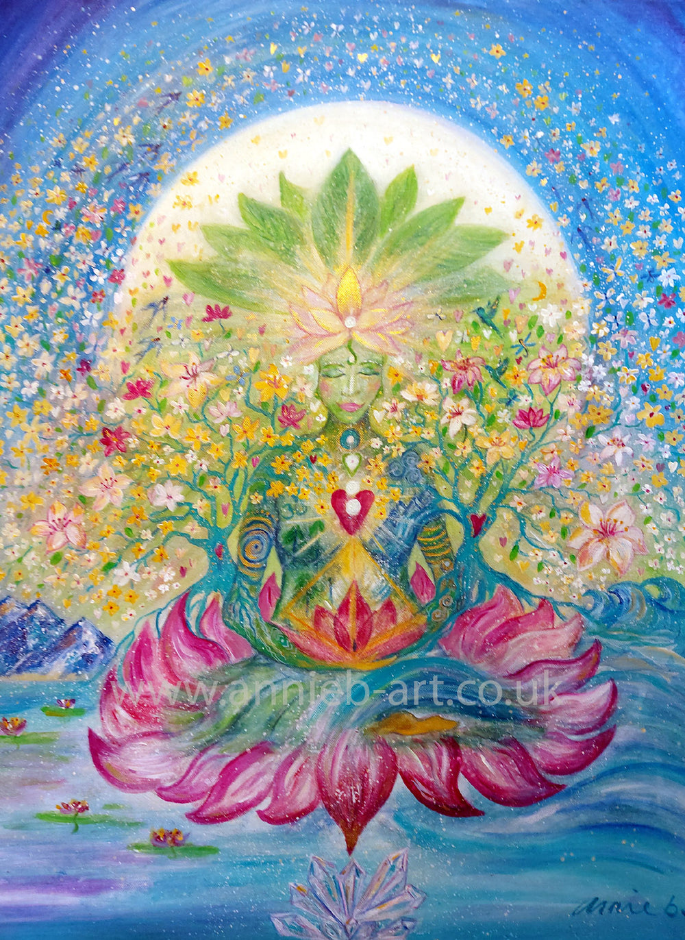 A fine art print of this beautiful Goddess of the earth.. Goddess Gaia.  This painting depicts the magic and wonder of  Goddess Gaia - Mother earth in her true Divine beauty.  The painting celebrates the love she shines, her bountiful abundance and deep nurturing energy.  goddess wise woman art