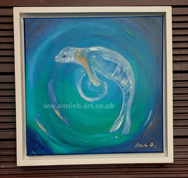 '     -  Dreaming of selkies'    - original painting. Framed with a white box wooden frame ready for your walls.