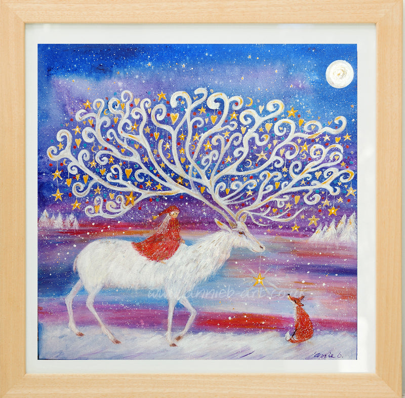 '   The faery the fox and the magical white stag '  - hand finished framed medium size print