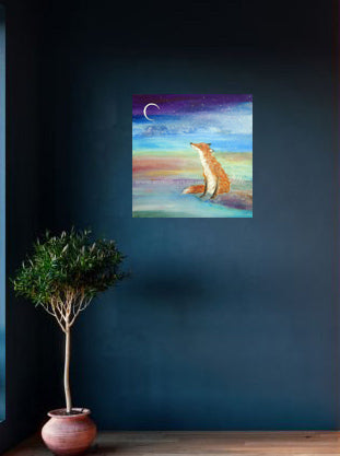 '    Fox under a new moon - original painting
