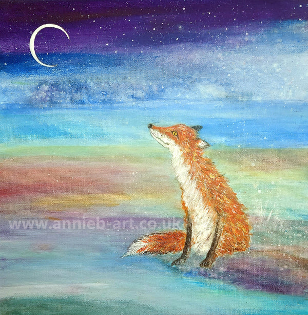 '    Fox under a new moon - original painting