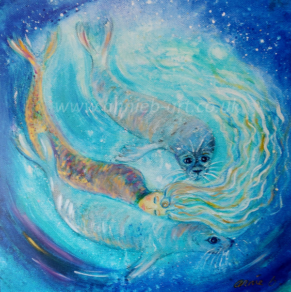 New - Selkie - canvas print deep edge, hand finished with gold and a hint of sparkle

She swims with the seals remembering her Selkie and the Celtic legends ...

size 50cm x 50cm x 5 cm ready for your walls