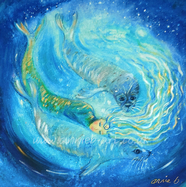New - Selkie - canvas print deep edge, hand finished with gold and a hint of sparkle

She swims with the seals remembering her Selkie and the Celtic legends ...

size 50cm x 50cm x 5 cm ready for your walls