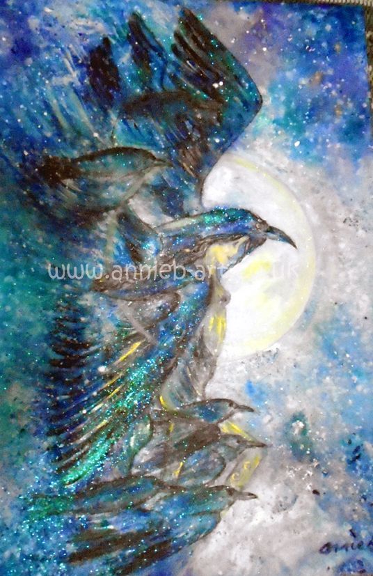 The Goddess merges with Raven spirit and flies into the light of the full moon.  If you are drawn to Raven spirit animal this indicates that you are on the verge of manifesting something that you have been working towards for a while.  There are many stories and myths about Raven but I believe they are a messengers from spirit to guide us.. Call upon Raven spirit anytime.  Portrait fine art print available with two options to choose from printed in Cornwall: