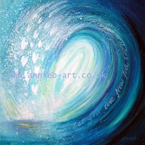A turquoise blue wave builds and crashes over spilling out the white foam and hearts.  Within the wave it says - 'let your love flow free like the ocean' as the ocean gives us so much love.  The perfect print gift for surfers and lovers of the ocean and is inspired by the Cornish north coast wave breakers.  Square format fine art print available with two options to choose from printed in Cornwall: