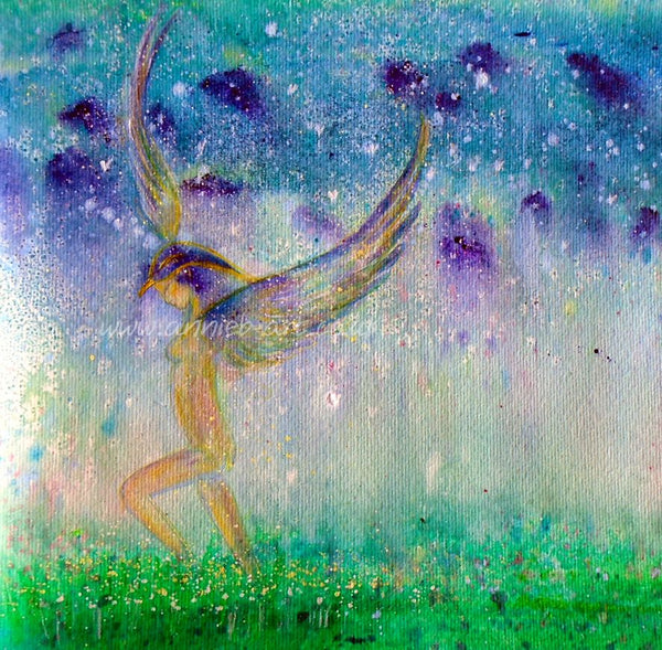 This fairy goddess runs through the wild enchanted meadow full of joy, love and freedom. Be yourself all days, all ways.  This image from my Nature Spirits Oracle card deck.  Square format fine art print available with two options to choose from: