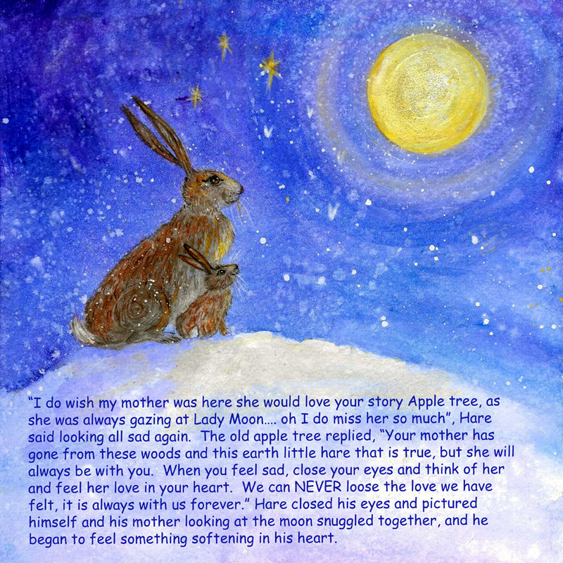 A heart warming children's book story about how a wise old apple tree befriends lonely Hare and helps him see that things are always changing and that having an open heart, being kind and having gratitude really can make life beautiful. Children's books for wellbeing weaving wisdom of loss and self esteem within a magical story. A delight for children and adults alike. Age 4 years plus.