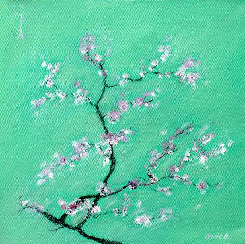 'joyful inspiration' original by annie b. oil painting on deep edge box canvas with a hint of sparkle ready for your walls - bringing peace and tranquillity to any space.  Cherry blossom helps reminds us of the impermanence and beauty of life.  Original painting size 30cm x 30cm