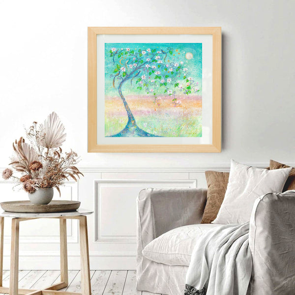 This magical magnolia tree painting by Cornish artist annie b. reaches out to a turquoise sky with it's large exotic flowers and birds with an oriental feels.  Spring is a magical time of year and the first blossoms give us so much hope and joy as they burst into flower so early in the year 