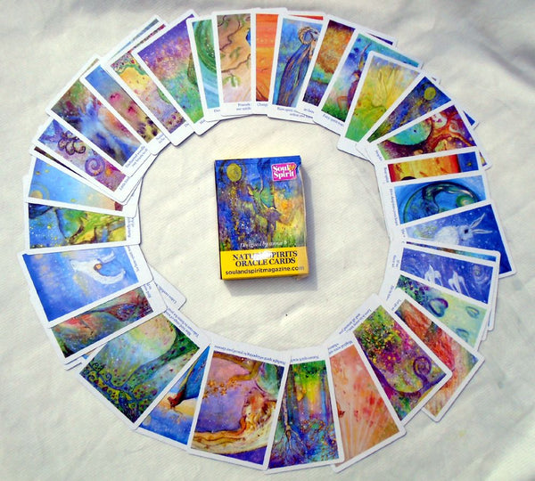 A deck of 34 Nature Spirit Oracle cards channelled by annie b. to help you connect with the magical Nature Spirits for inspiration on life's journey, for they teach us natures' way bringing peacefulness, joy and harmony into our lives.  Card size 87mm x 62mm.  Wholesale prices available on enquiry.   These cards have been featured in Soul & Spirit Magazine.