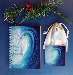 Never stop dreaming - notebook/ journal and coaster in gift bag set