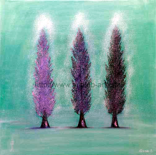 Poplars trees painting-  Poplars teaching us to listen to your inner voice, trust, healing, rebirth.  The Poplar, or Aspen, is often referred to as the ‘whispering tree’. As it is blown by the wind it quivers and whispers to us.  It teaches us to listen to our own inner voice and trust the wisdom of our own divine spirit.  Square giclee fine art print available as just print or framed print art