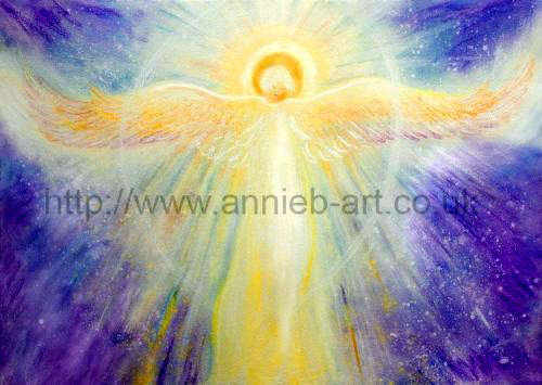 This golden angel, Solar angel shines out her radiant light, angel wings open on a purple galaxy sky, sending love and healing down to planet earth.  Call on Solar angel if you need a lift of energy and healing from the higher realms.   Landscape fine art print available with two options to choose from printed in Cornwall: