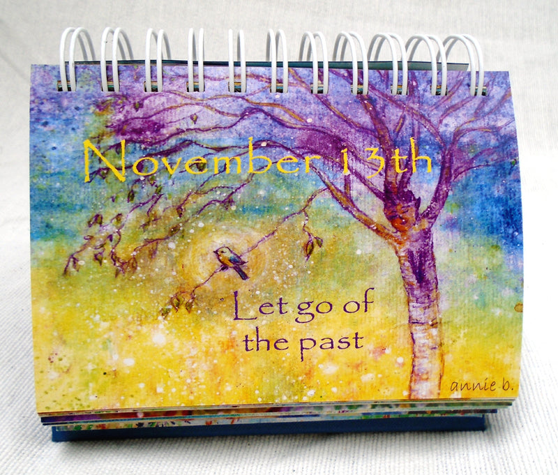 Flip the page each day to find a beautiful annie b. art image and inspiring words to ponder throughout the day- to help uplift and inspire as well as embrace the tranquillity of each moment . A sustainable 365 day desk calendar printed locally with love on recycled paper and card here in Cornwall that just keeps going year after year. .Order yours now for the perfect gift... for loved ones. Trees, hares, hearts and all things inspirational