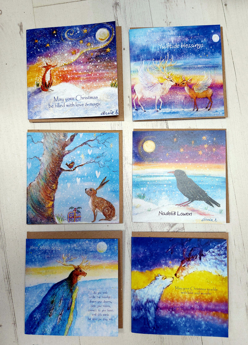 Recycled Christmas cards made in Cornwall with love  by annie b