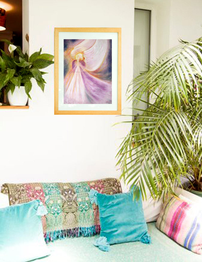  Archangel Zadkiel is one the Archangels associated with the Seventh Ray, with the Violet Flame, and with the healing power of transformation.  He radiates joy, peace, forgiveness, freedom, purification, and mercy and can guide and assist you in tapping into these Divine qualities in your life   Portrait fine art print available with two options to choose from: